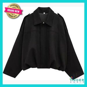 Faux Suede Bomber Jacket Oversized Long Dolman Sleeves Lapel Pilot Pocket Coat